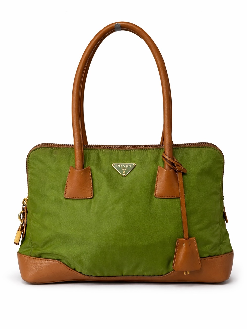Prada Green Tessuto Nylon Leather Trim Tote Shoulder Bag Vintage